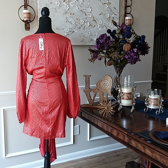 NWT Exclusive Selection Orange And Gold Waist Wrap Mini Dress By CBR. Size XL - Picture 4 of 17